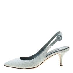 مملوكة مسبقًا Dolce & Gabbana Light Grey Brocade Fabric Slingback Sandals 38