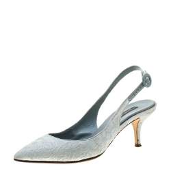 مملوكة مسبقًا Dolce & Gabbana Light Grey Brocade Fabric Slingback Sandals 38