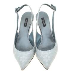 مملوكة مسبقًا Dolce & Gabbana Light Grey Brocade Fabric Slingback Sandals 38