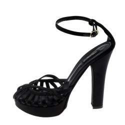 Pre Owned حذاء كعب عالي دولتشي أند غابانا نلع سميك سير كاحل ساتان أسود مقاس 40