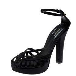 Pre Owned حذاء كعب عالي دولتشي أند غابانا نلع سميك سير كاحل ساتان أسود مقاس 40