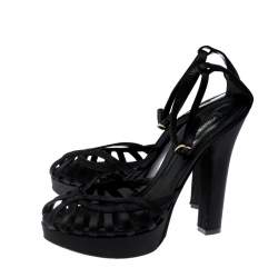 Pre Owned حذاء كعب عالي دولتشي أند غابانا نلع سميك سير كاحل ساتان أسود مقاس 40