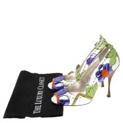 Pre Owned حذاء كعب عالي دولتشي أند غابانا مقدمة مفتوحة تفاصيل زهور جلد متعدد الألوان مقاس 40