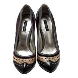مملوكة مسبقًا Dolce & Gabbana Multicolor Brogue Python Leather And Pony Hair Trim Pumps Size 39