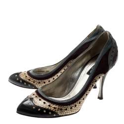 مملوكة مسبقًا Dolce & Gabbana Multicolor Brogue Python Leather And Pony Hair Trim Pumps Size 39