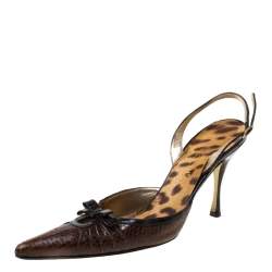 Dolce & Gabbana Brown Python Leather And Eel Skin Slingback Pointed Toe Pumps Size 38.5