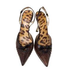 Dolce & Gabbana Brown Python Leather And Eel Skin Slingback Pointed Toe Pumps Size 38.5