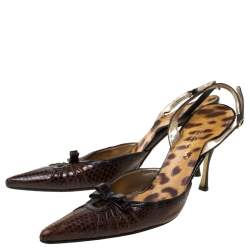 Dolce & Gabbana Brown Python Leather And Eel Skin Slingback Pointed Toe Pumps Size 38.5