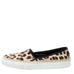 Pre Owned Dolce & Gabbana Two Tone Leopard Printed Canvas Espadrille Sneakers Size 40