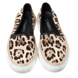 Pre Owned Dolce & Gabbana Two Tone Leopard Printed Canvas Espadrille Sneakers Size 40