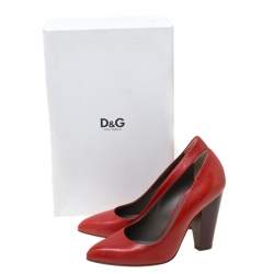 Dolce & Gabbana Red Leather Block Heel Pumps Size 38