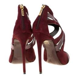 Pre Owned حذاء كعب عالي دولتشي أند غابانا تفريغات جلد ثعبان و سويدي عنابي مقاس 39