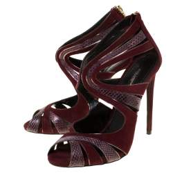 Pre Owned حذاء كعب عالي دولتشي أند غابانا تفريغات جلد ثعبان و سويدي عنابي مقاس 39