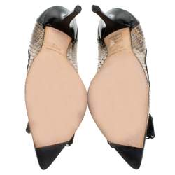 Pre Owned Dolce & Gabbana Black/Beige Pyhton and Leather Bow Pointed Cap Toe Pumps Size 38