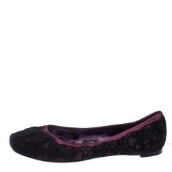 Dolce & Gabbana Black/Purple Lace and Satin Ballet Flats Size 39