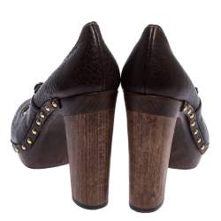 مملوكة مسبقًا Dolce & Gabbana Dark Brown Leather and Shearling Mary Jane Pumps Size 38