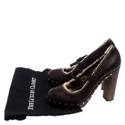 مملوكة مسبقًا Dolce & Gabbana Dark Brown Leather and Shearling Mary Jane Pumps Size 38