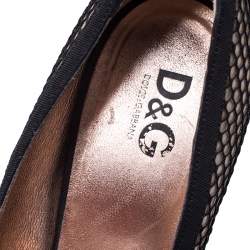 مملوكة مسبقًا Dolce & Gabbana Black Mesh And Canvas Peep Toe Platform Pumps Size 40 