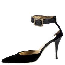 Pre Owned صندل دولتشي أند غابانا قطيفة أزرق وثعبان بحزام للكاحل مقاس 36