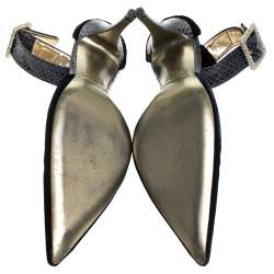 Pre Owned صندل دولتشي أند غابانا قطيفة أزرق وثعبان بحزام للكاحل مقاس 36