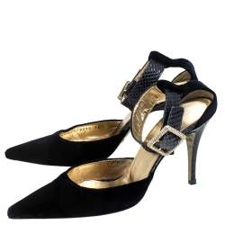 Pre Owned صندل دولتشي أند غابانا قطيفة أزرق وثعبان بحزام للكاحل مقاس 36