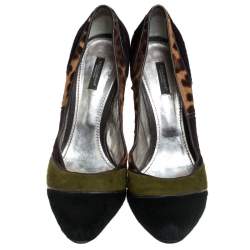 Dolce & Gabbana Multicolor/Leopard Print Pony Hair Block Heel Pumps Size 41