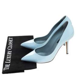 Pre Owned حذاء كعب عالي دولتشي آند غابانا جلد أزرق لامع مقدمة مدببة مقاس 38