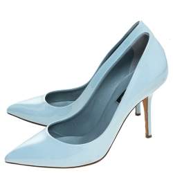 Pre Owned حذاء كعب عالي دولتشي آند غابانا جلد أزرق لامع مقدمة مدببة مقاس 38