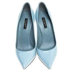 Pre Owned حذاء كعب عالي دولتشي آند غابانا جلد أزرق لامع مقدمة مدببة مقاس 38