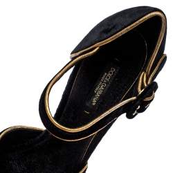 مملوكة مسبقًا صندل دولتشي أند غابانا نعل سميك متعاكس قطيفة أسود مقاس 39