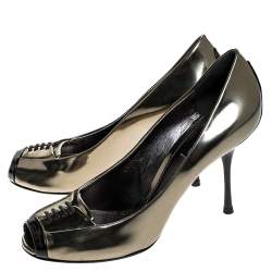 Pre Owned Dolce & Gabbana Gold/Black Patent Leather Peep Toe Pumps Size 40