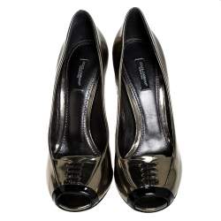 Pre Owned Dolce & Gabbana Gold/Black Patent Leather Peep Toe Pumps Size 40