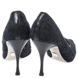 Dolce & Gabbana Black Embroidered Mesh And Leather Trim Pointed Toe Pumps Size 40
