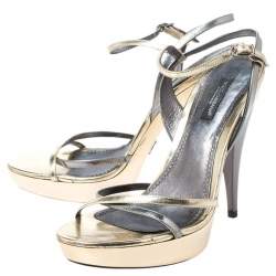 Dolce & Gabbana Metallic Silver/Gold Leather Strappy Platform Sandals Size 39