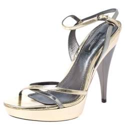 Dolce & Gabbana Metallic Silver/Gold Leather Strappy Platform Sandals Size 39
