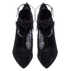 Pre Owned Dolce & Gabbana Black Lace And Stretch Mesh Fabric Sock Mary Jane Pointed Toe Pumps Size 41