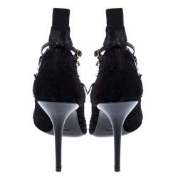 Pre Owned Dolce & Gabbana Black Lace And Stretch Mesh Fabric Sock Mary Jane Pointed Toe Pumps Size 41