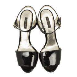Pre Owned Dolce & Gabbana Black Patent Open Toe Sandals Size 38.5