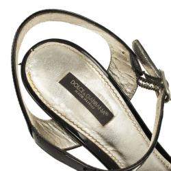 Pre Owned Dolce & Gabbana Black Patent Open Toe Sandals Size 38.5