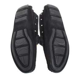 Dolce & Gabbana Black Suede Metal Logo Slip On Loafers Size 41