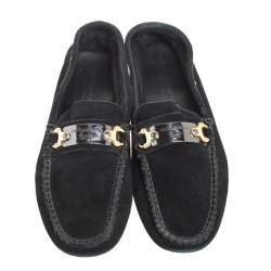 Dolce & Gabbana Black Suede Metal Logo Slip On Loafers Size 41
