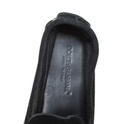Dolce & Gabbana Black Suede Metal Logo Slip On Loafers Size 41