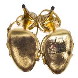 Pre Owned صندل دولتشي أند غابانا مقدمة مفتوحة سير كاحل سيور غليتر و جلد ذهبي مقاس 38