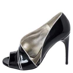 Pre Owned حذاء كعب عالي دولتشي آند غابانا دورسي جلد وجلد أسود لامع بحواف مزينة مقدمة مفتوحة مقاس 36.5