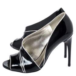 Pre Owned حذاء كعب عالي دولتشي آند غابانا دورسي جلد وجلد أسود لامع بحواف مزينة مقدمة مفتوحة مقاس 36.5