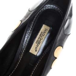 Dolce & Gabbanna Black Leather Heart Applique Pointed Toe Pumps Size 36.5