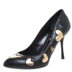 Dolce & Gabbanna Black Leather Heart Applique Pointed Toe Pumps Size 36.5