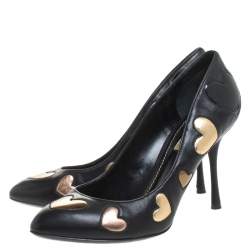 Dolce & Gabbanna Black Leather Heart Applique Pointed Toe Pumps Size 36.5