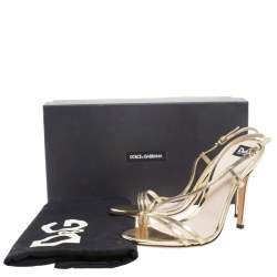 Pre Owned Dolce & Gabbana Metallic Gold Leather Strappy Sandals Size 37