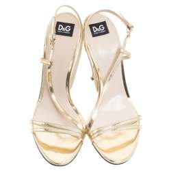 Pre Owned Dolce & Gabbana Metallic Gold Leather Strappy Sandals Size 37